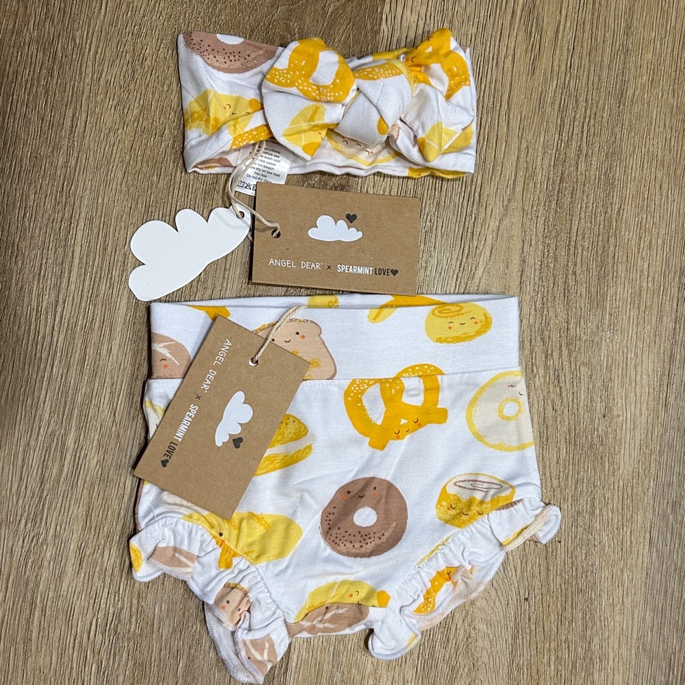 NWT Angel Dear X SpearmintLove Bakery Buddies Set Bloomers  & Knot Bow Headband